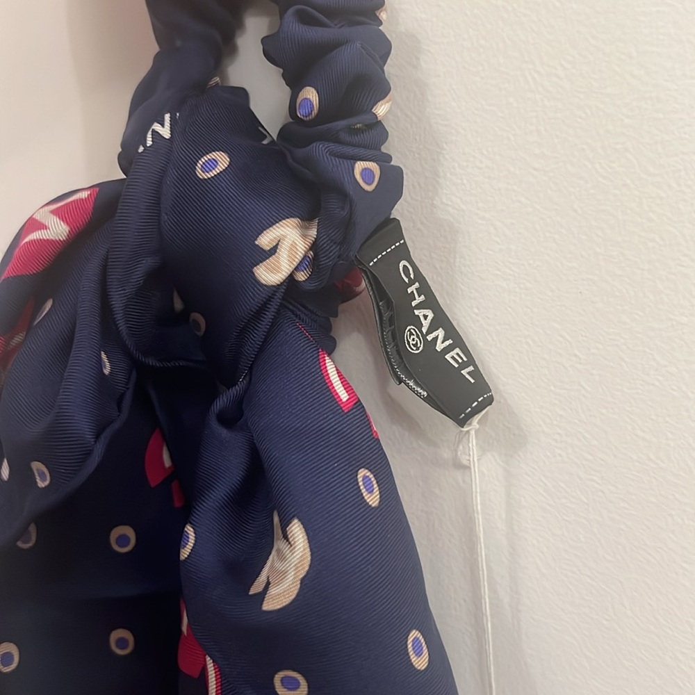 Chanel Navy Blue Logo Hair Accessory Scarf and Scrunchie - Picture 3 of 9